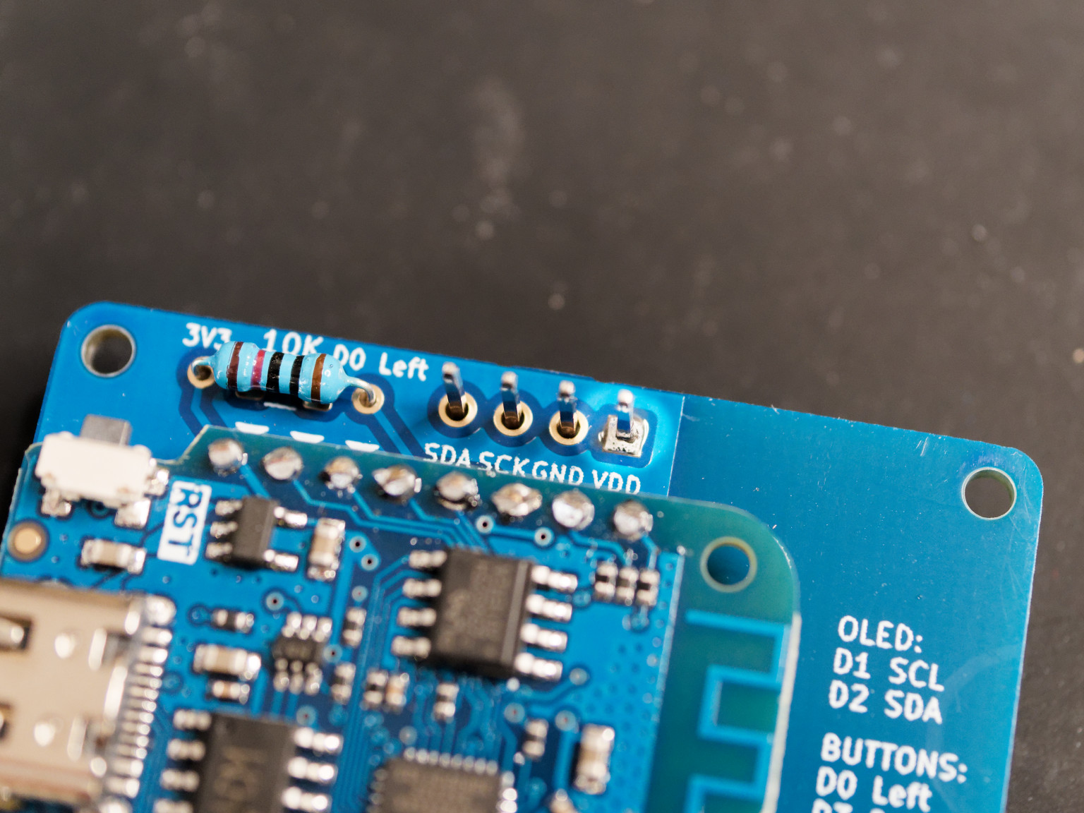 One pin of OLED display soldered