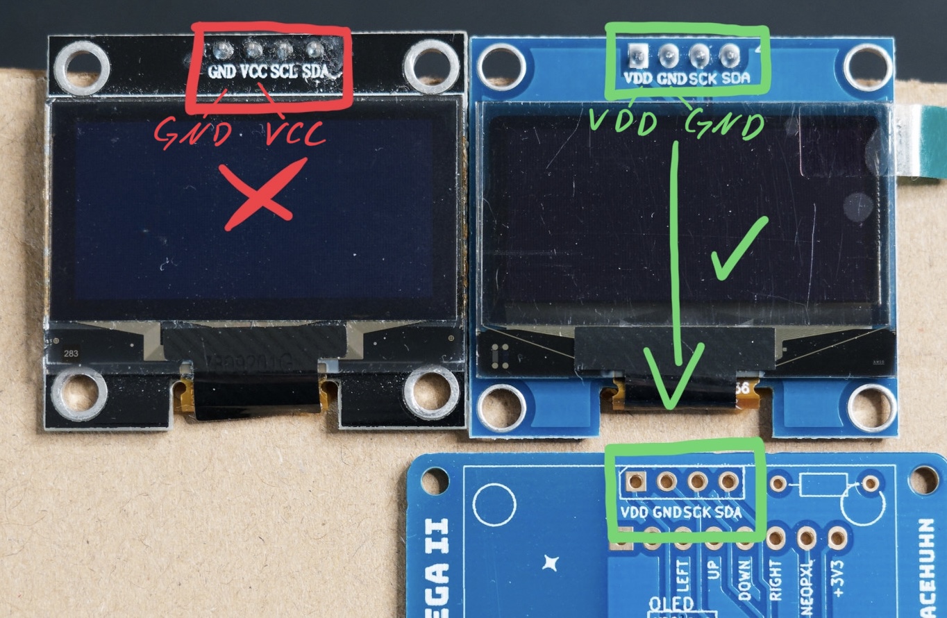 HackHeld OLED pinout warning